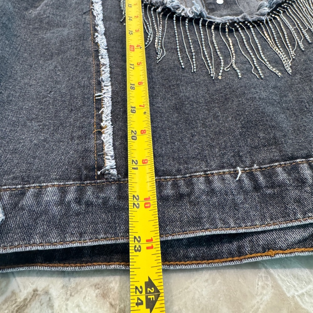 POL Black Denim Jacket with Embellished Heart Cutout Back - Picture 6 of 10